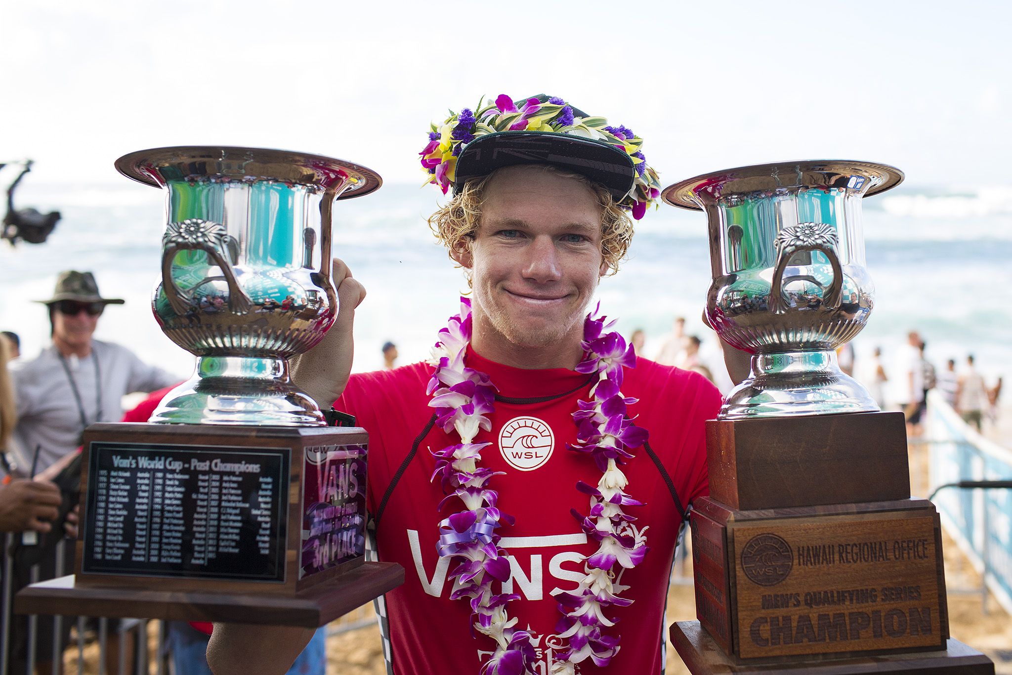 John John Florence of Hawaii (pictured) third place finish and Qualifying Series Regional Champion at the Vans World Cup of Surfing on December 3, 2015.