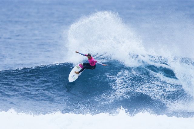 Sally Fitzgibbons of Australia (pictured) advancing into the Quarterfinals at the Drug Aware Margaret River Pro on Monday April 11, 2016. PHOTO: © WSL/ Sloane SOCIAL: @edsloanephoto @wsl This image is the copyright of the World Surf League and is provided royalty free for editorial use only, in all media now known or hereafter created. No commercial rights granted. Sale or license of the images is prohibited. This image is a factually accurate rendering of what it depicts and has not been modified or augmented except for standard cropping and toning. ALL RIGHTS RESERVED.